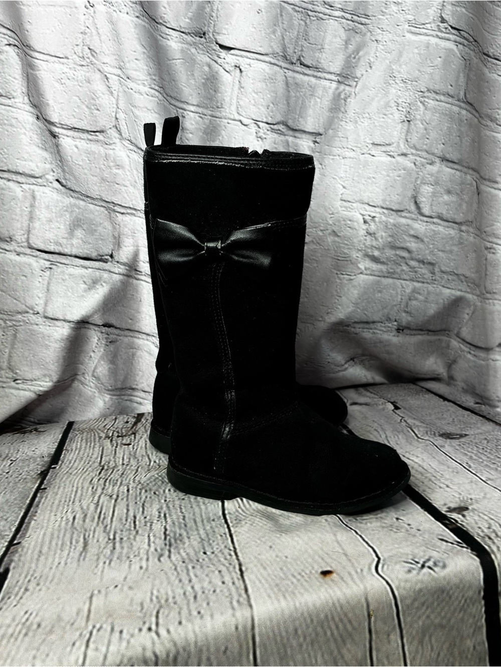 5/$20‎ Crazy 8 Toddler Girls Black Pleather Bow Faux Suede Tall Boots Sz 9 AS IS